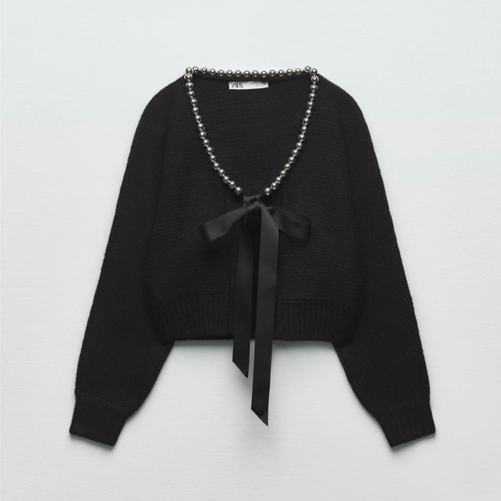 Zara Black Sweater with Pearl Detail